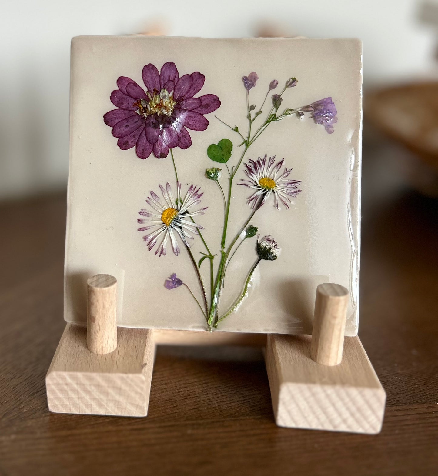 Flowertile paars madeliefjes hartje