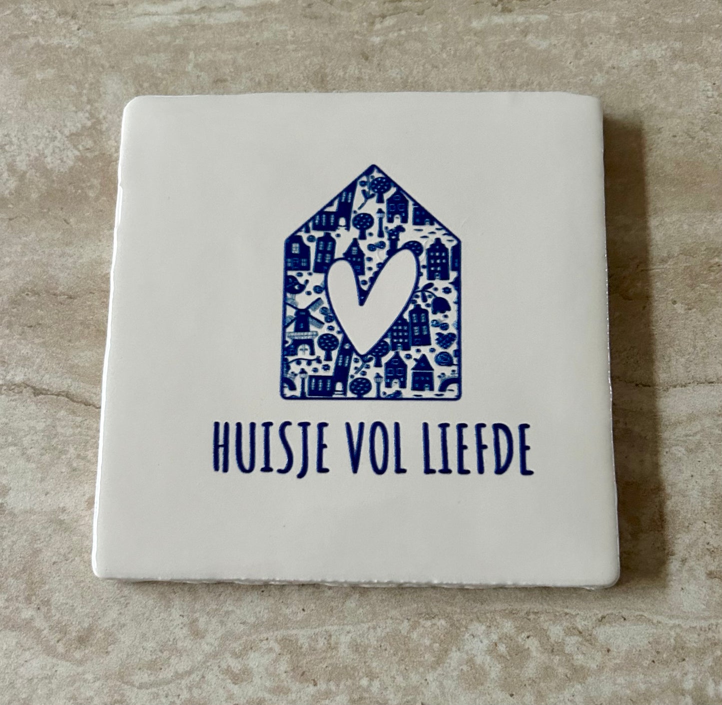 Delfts blauw tegeltje, huisje vol liefde