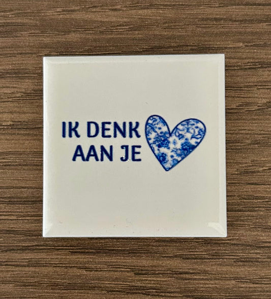 Tegel “Delfts blauw” ik denk aan je (groot)