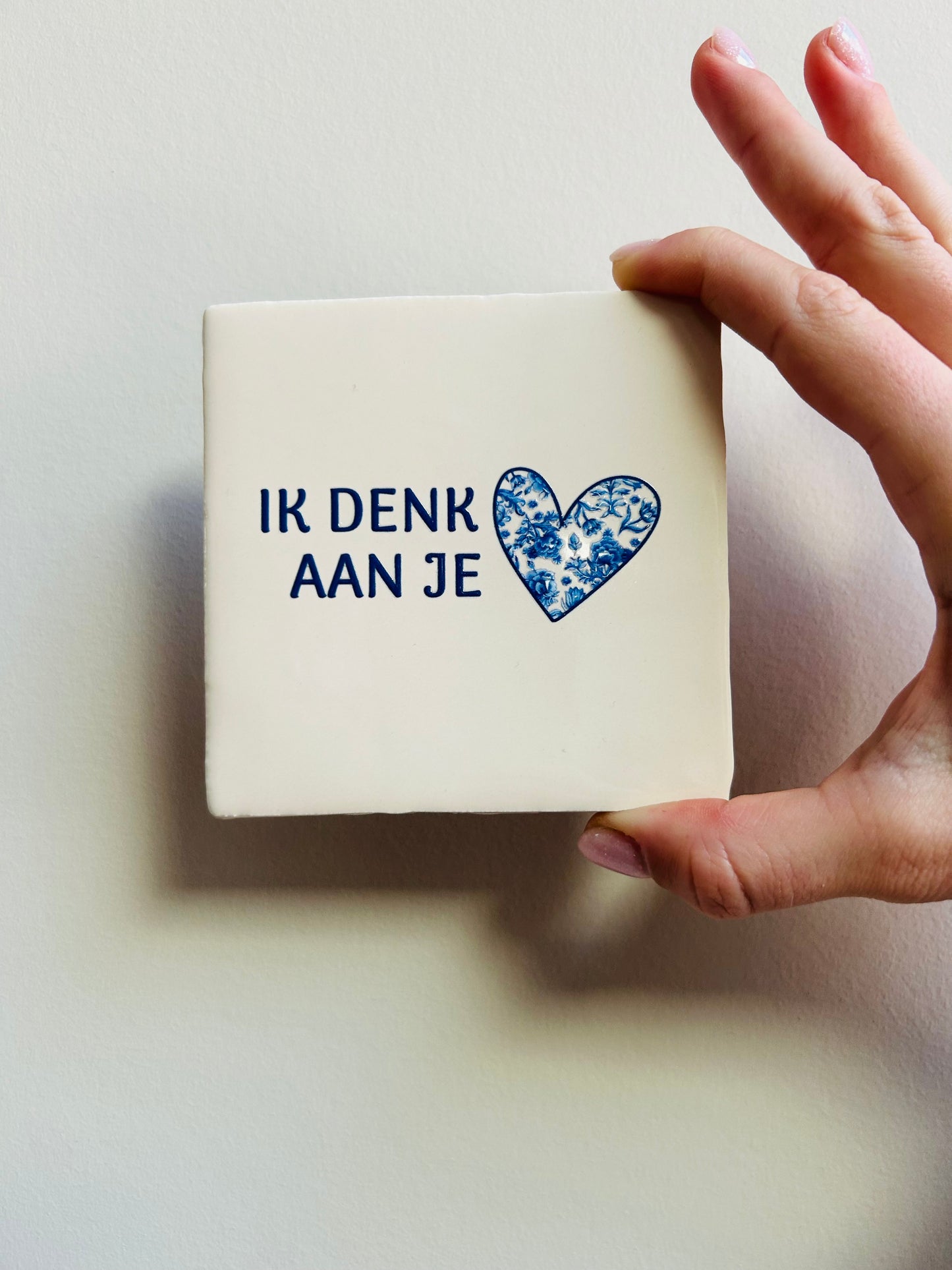 Tegel “Delfts blauw” ik denk aan je (groot)
