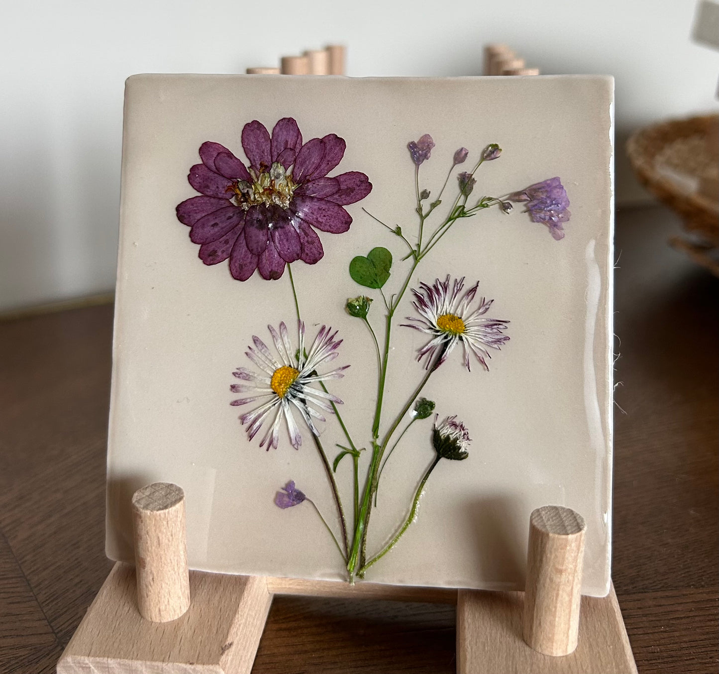 Flowertile paars madeliefjes hartje