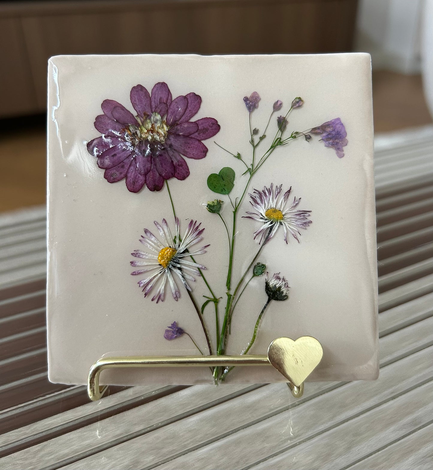 Flowertile paars madeliefjes hartje