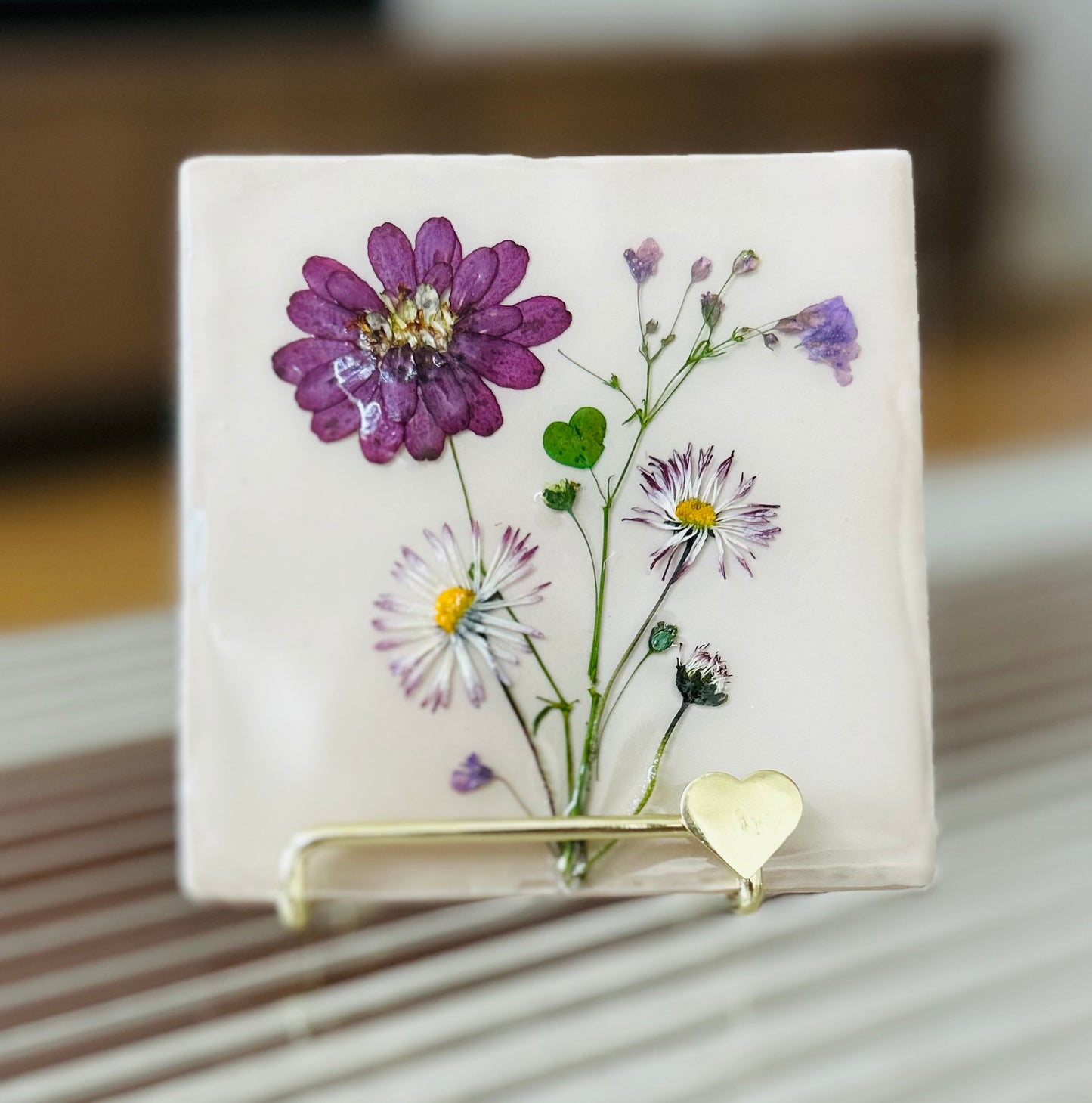 Flowertile paars madeliefjes hartje
