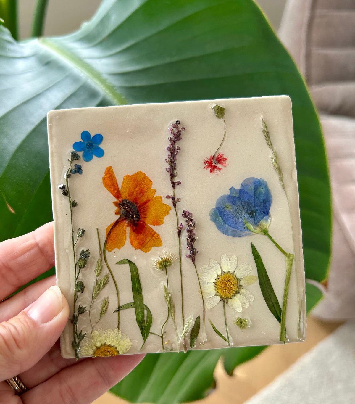 Beige blauw/oranje
